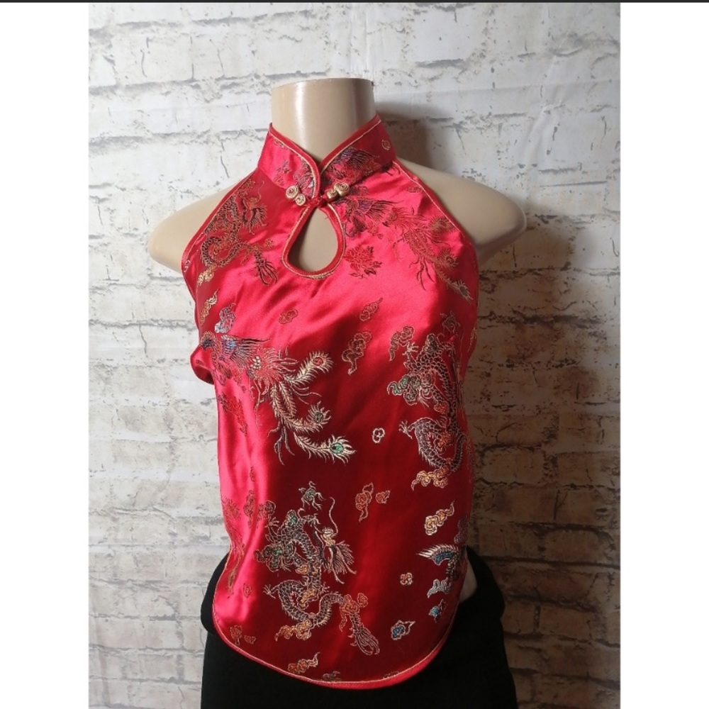 Elegant Red Satin Halter Top